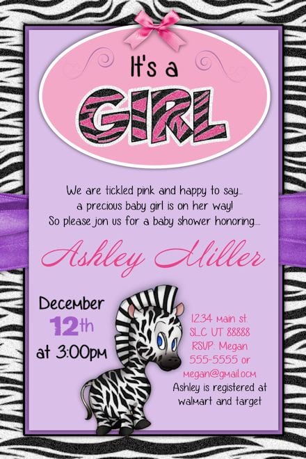 Zebra Baby Shower Invitations