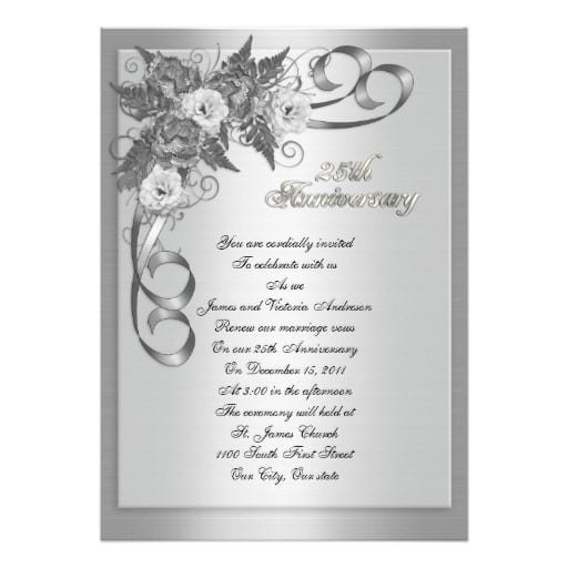 25th Wedding Anniversary Invitation Cards Templates