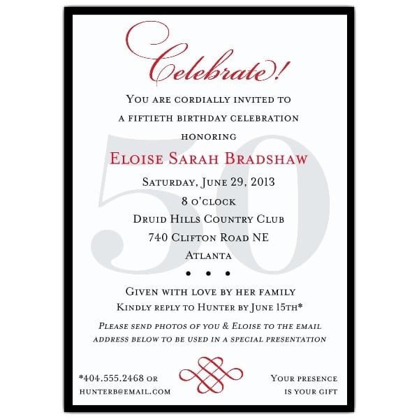 50th Birthday Party Invitation Wording