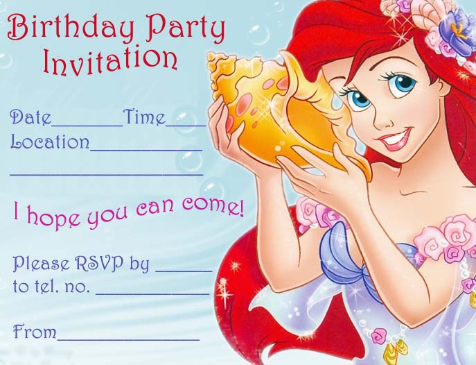 Ariel Printable Birthday Invitation Free