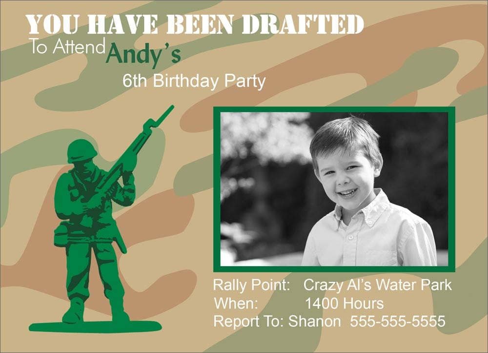 Army Themed Birthday Party Invitations