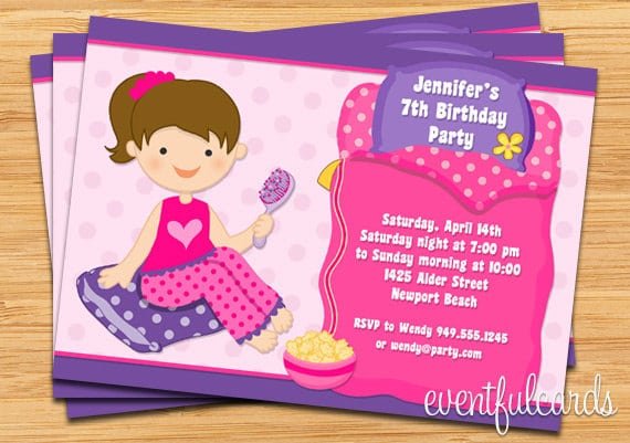 Birthday Party Invitation Cards Kids Sleepover