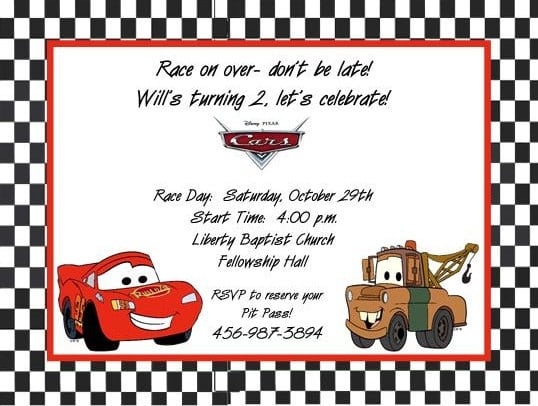 Cars Birthday Invitations Free