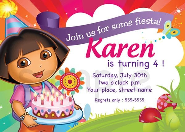 Dora Birthday Invitation Card Template