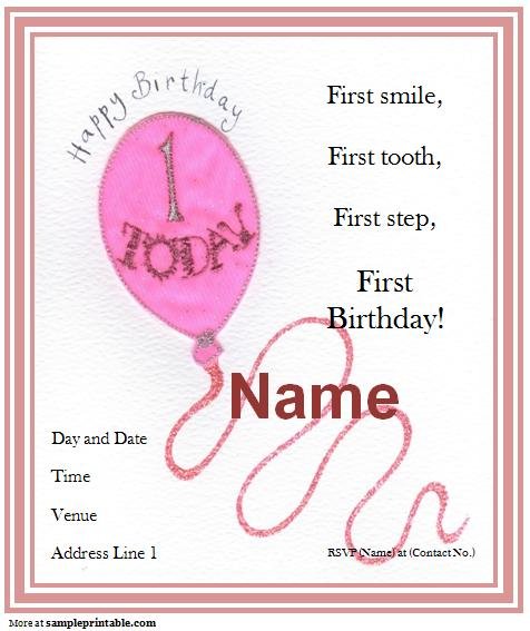 First Birthday Cards Invitation Free Printable
