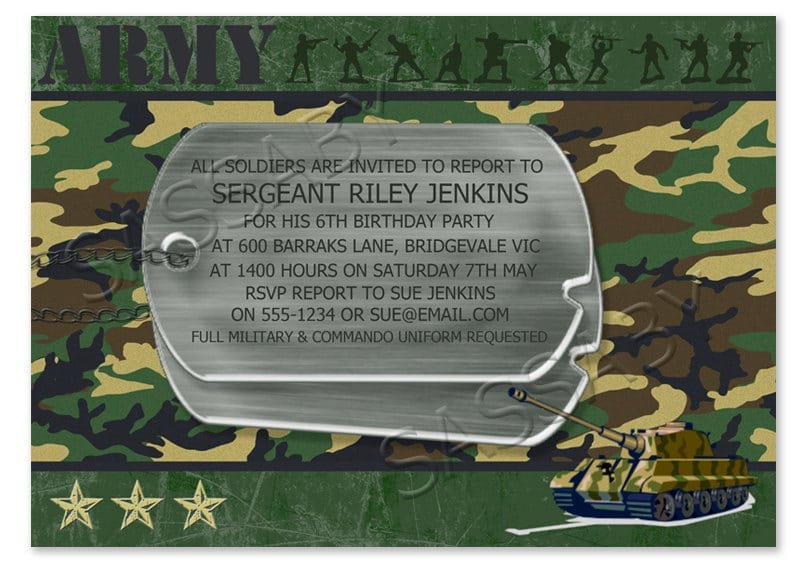 Free Army Themed Birthday Party Invitations