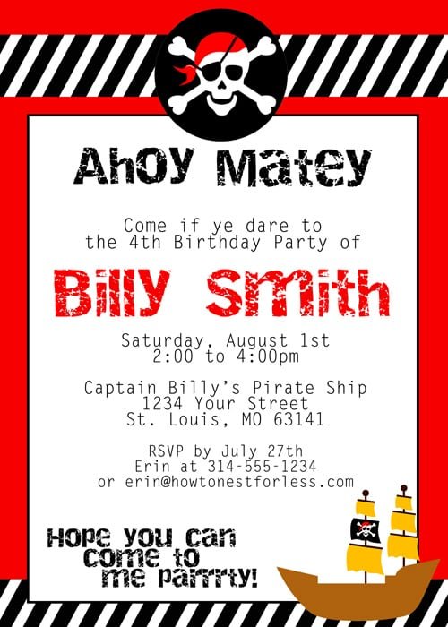 Free Pirate Printable Birthday Invitations