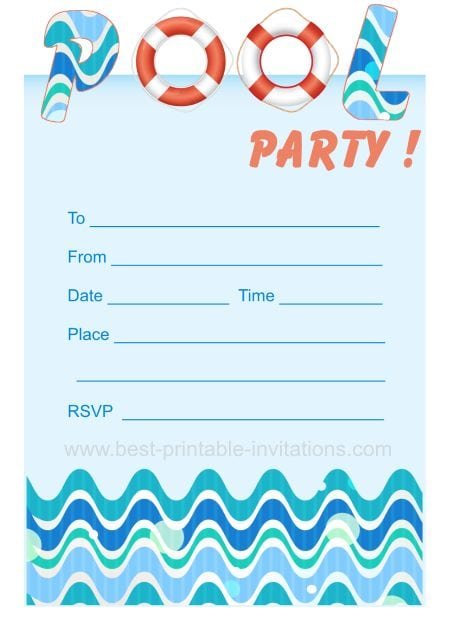 Free Pool Party Printable Invitation
