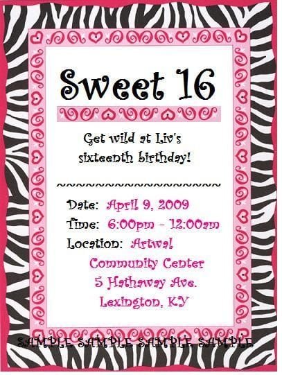Free Printable Sweet 16 Party Invitation