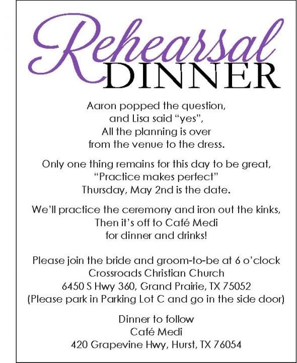 Invitation For Rehearsal Dinner Template