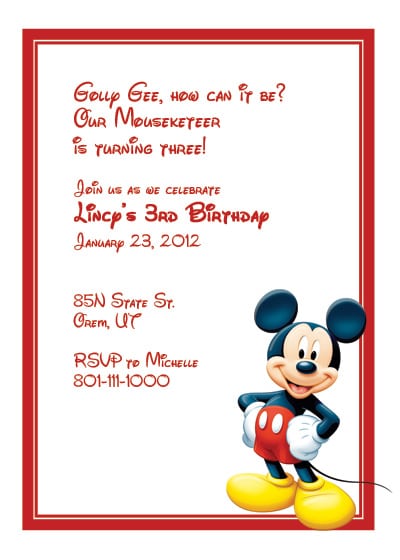Mickey Mouse Printable Free Invitation