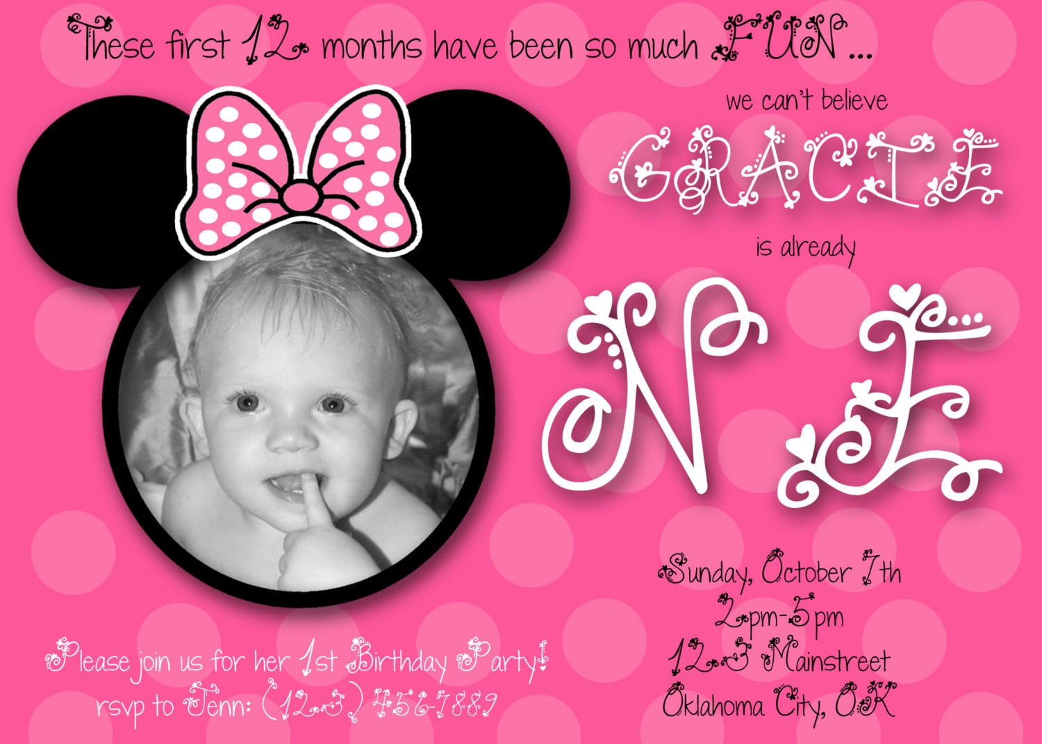 Minnie Mouse 1st Birthday Invitation Templates