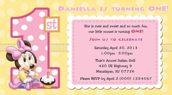 Minnie Mouse First Birthday Invitation Template