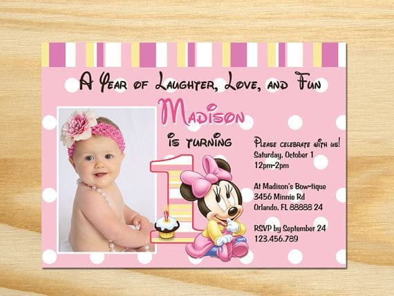 Minnie Mouse First Birthday Invitation Wording