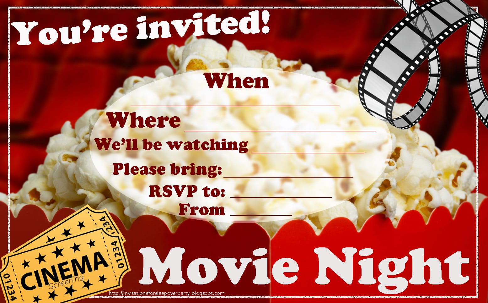 Movie And Sleepover Party Invitation