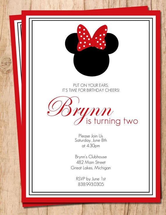 Printable Red Minnie Mouse Birthday Invitations
