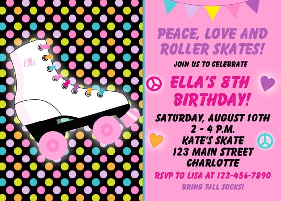 Roller Skating Birthday Invitation Wording