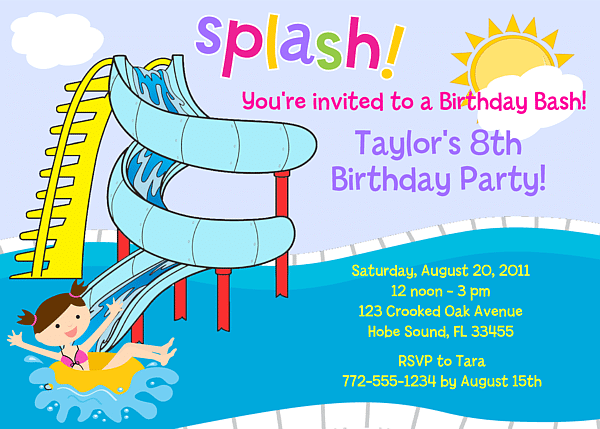 Swimming Free Birthday Printable Party Invitation For Girls
