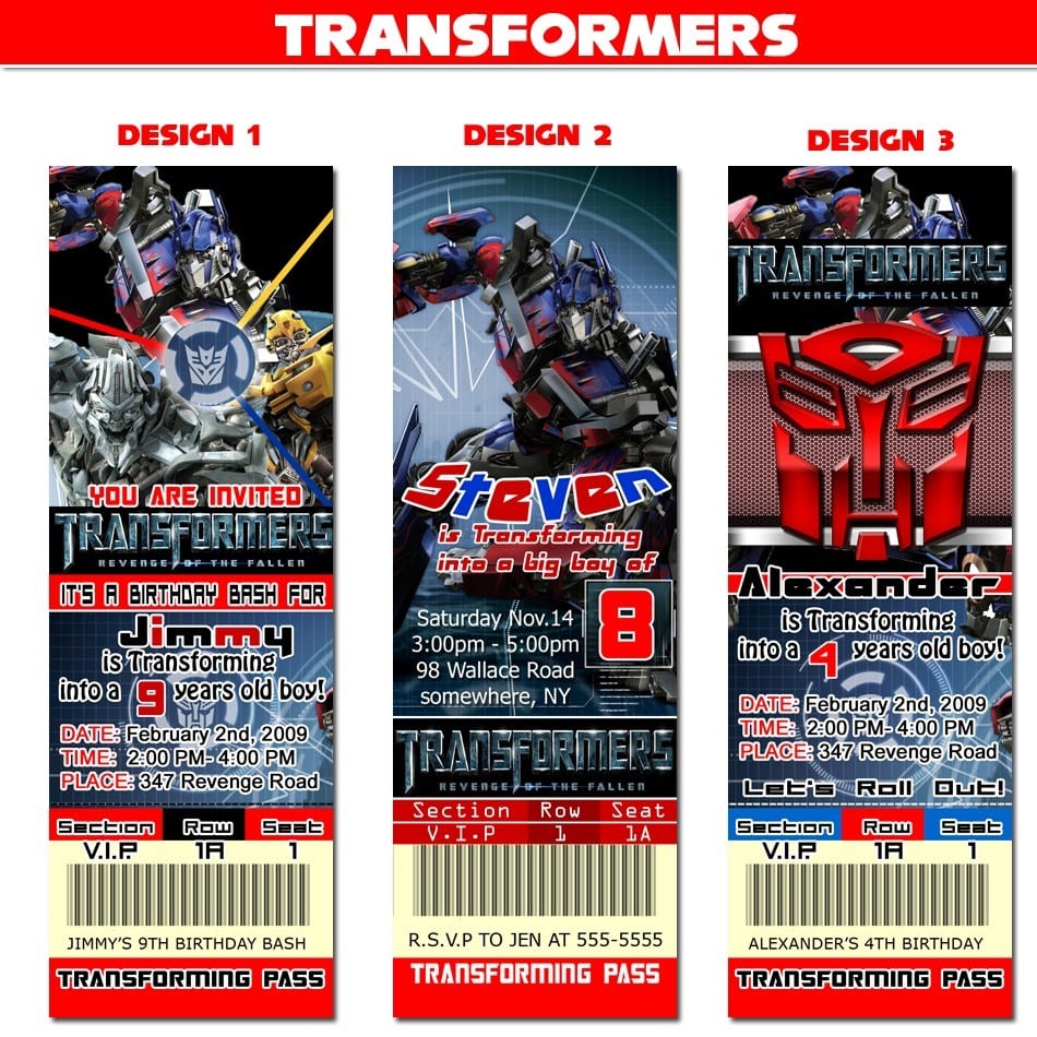 Transformers Party Invitations Australia