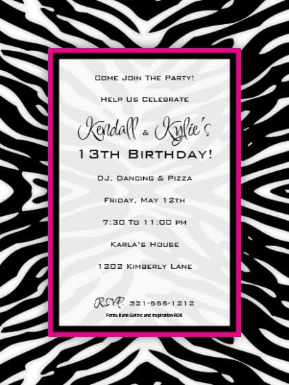 Zebra Birthday Invitation Printable Free