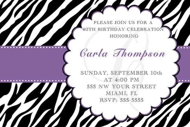 Zebra Invitation For Adults