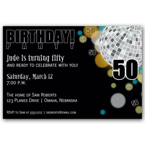 50th Birthday Disco Invitations