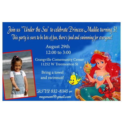 Ariel The Little Mermaid Invitations