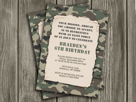 Army Birthday Invitation Cards