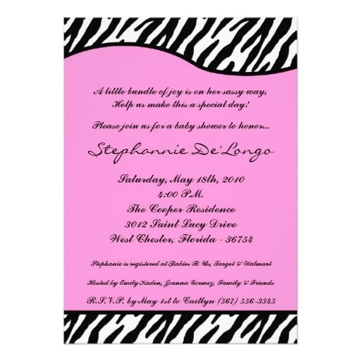 Baby Shower Invitations Zebra Print Pink