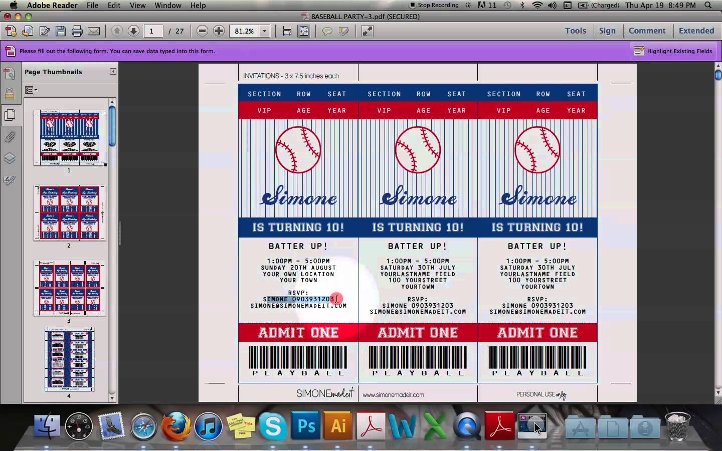 Baseball Ticket Invitation Template Free Download