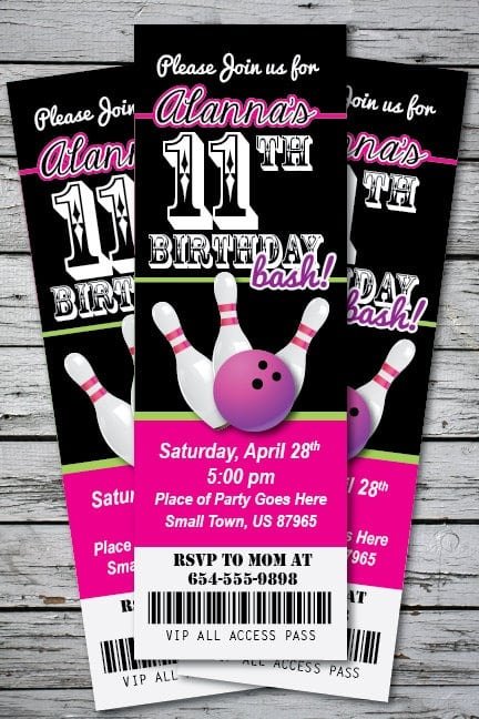 Bowling Party Ticket Invitation For Kids