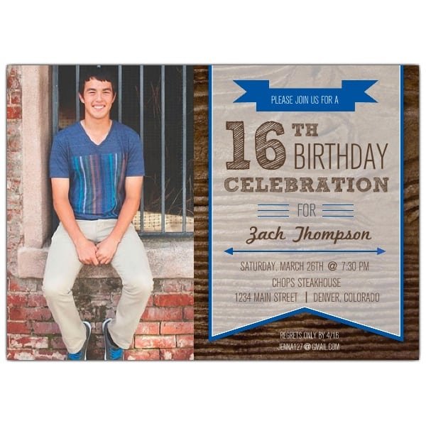 Boy 16th Birthday Invitations