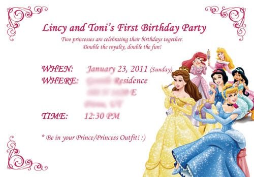 Disney Princess Characters Template For Invitation