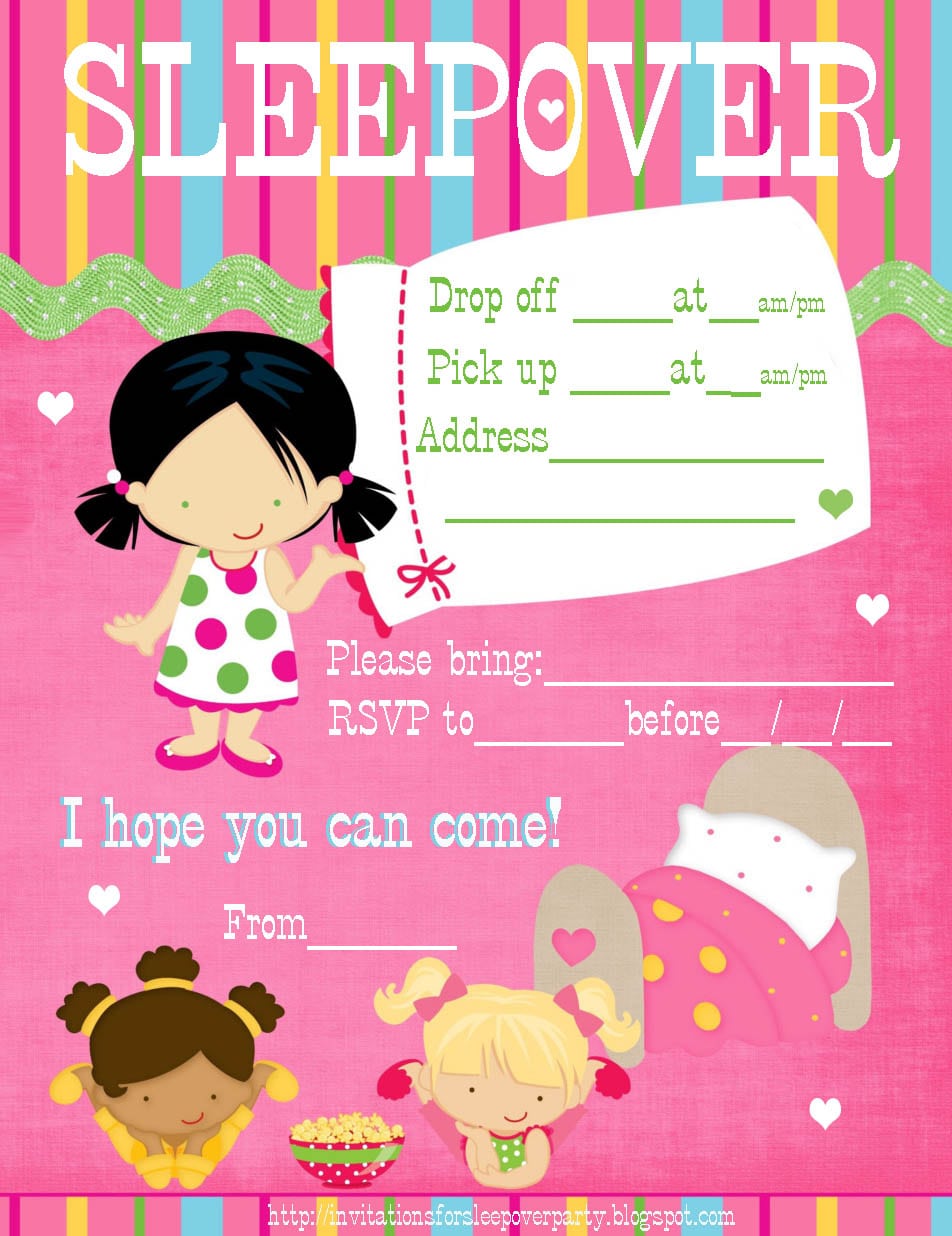 Free Printable Girl Birthday Sleep Over Invitation