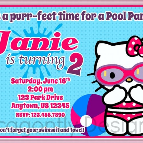 Free Printable Hello Kitty Pool Party Invitations