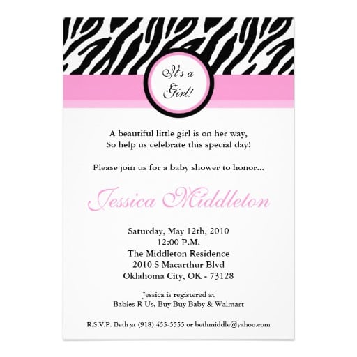 Free Zebra Print Baby Shower Invitation Templates