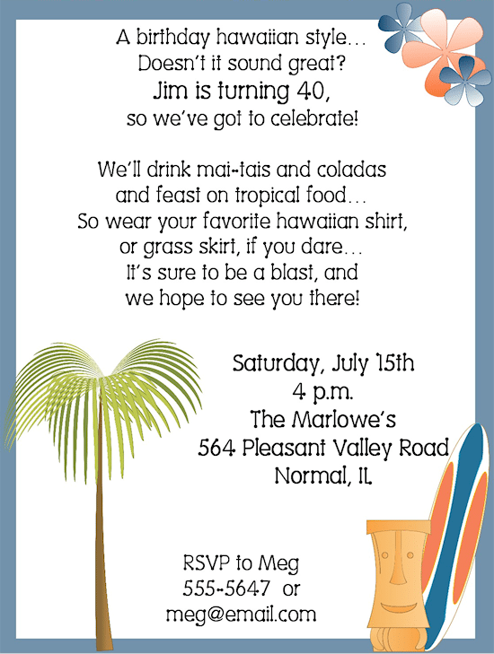 Hawaiian Luau Party Invitation Wording