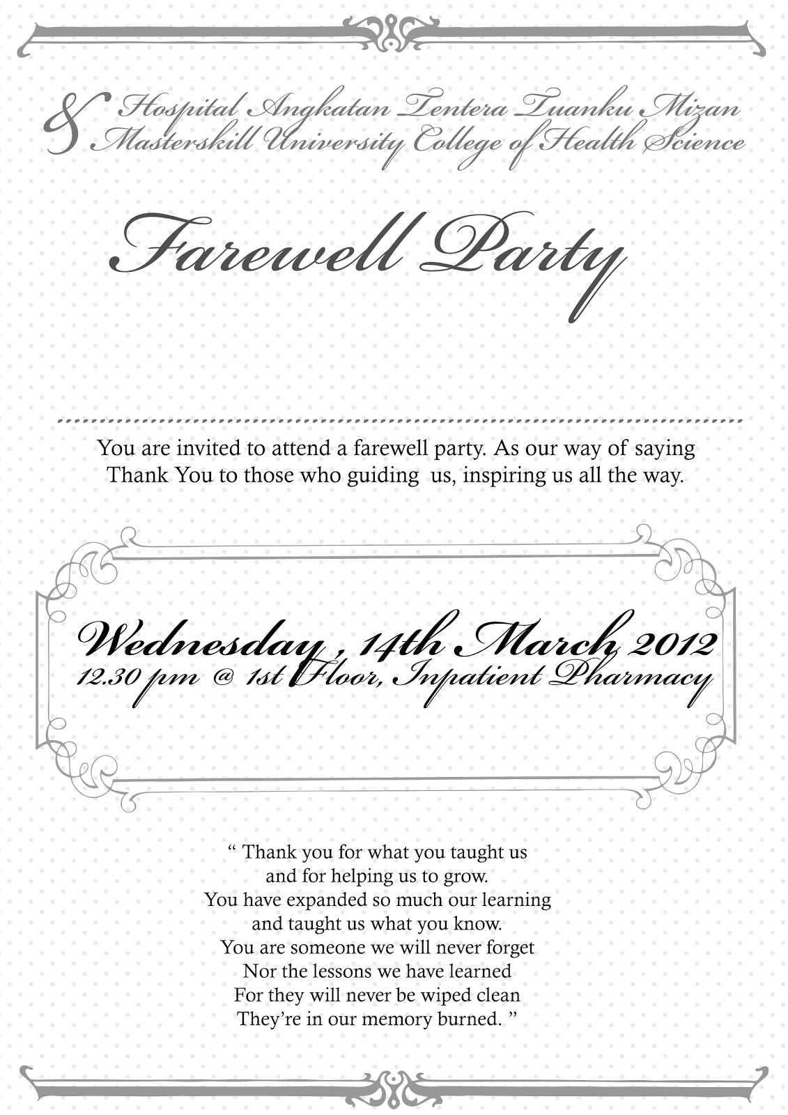 Invitation Matter For Farewell