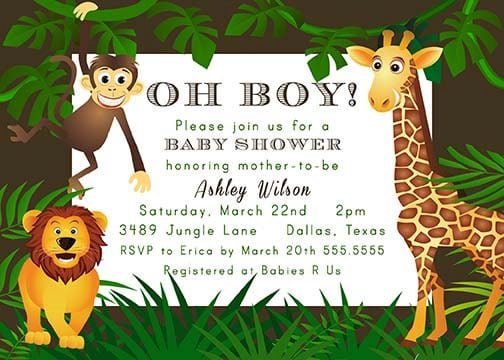 Jungle Animal Baby Shower Invitation Templates