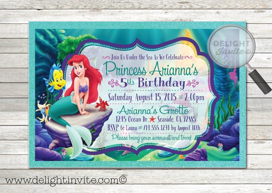 Little Mermaid Birthday Invitation Cards