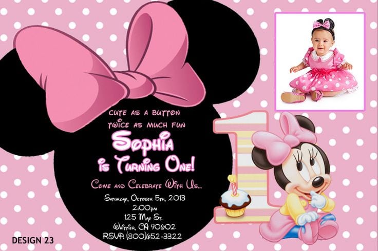Personalized Baby Minnie Mouse Birthday Invitations
