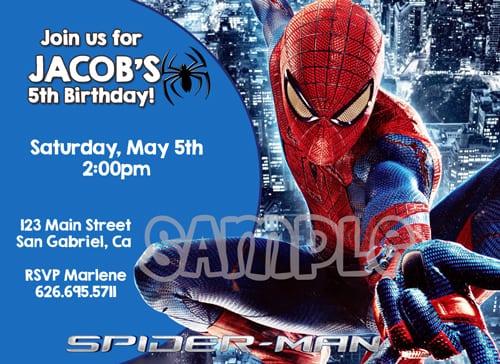 Personalized Spiderman Birthday Party Invitations