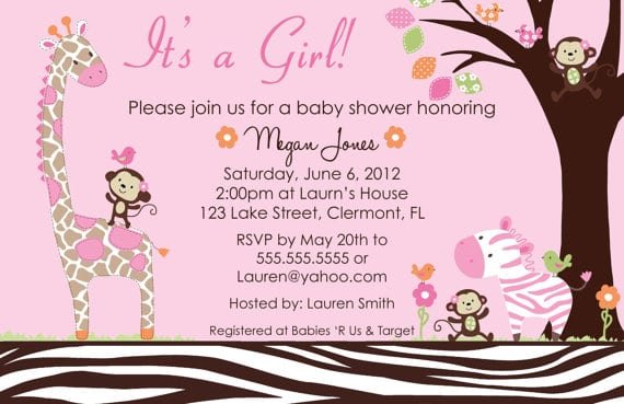 Pink Safari Baby Shower Invitation Templates