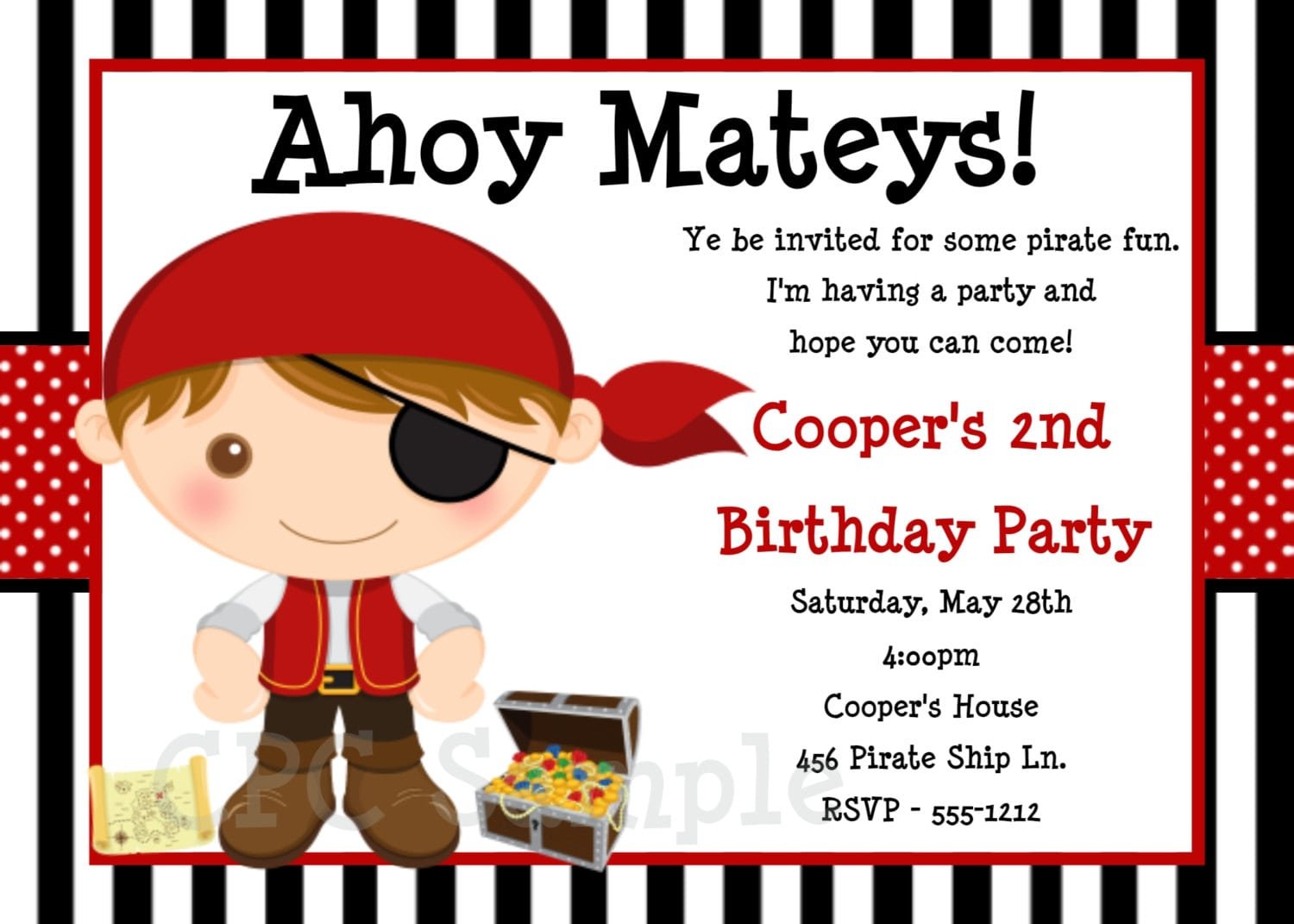Pirate Party Birthday Invitations