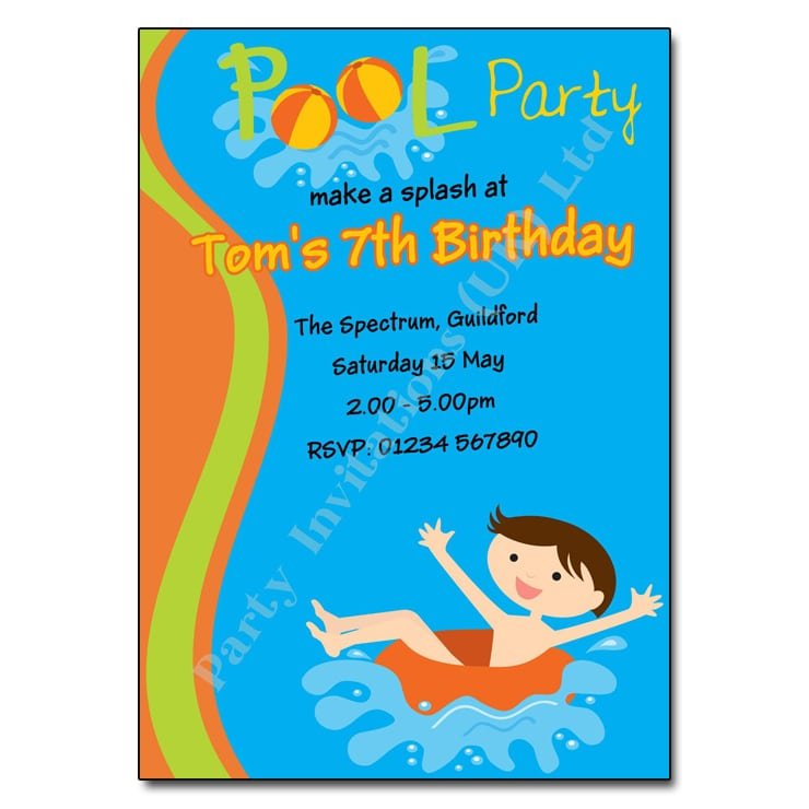 Pool Party Birthday Invitation Cards