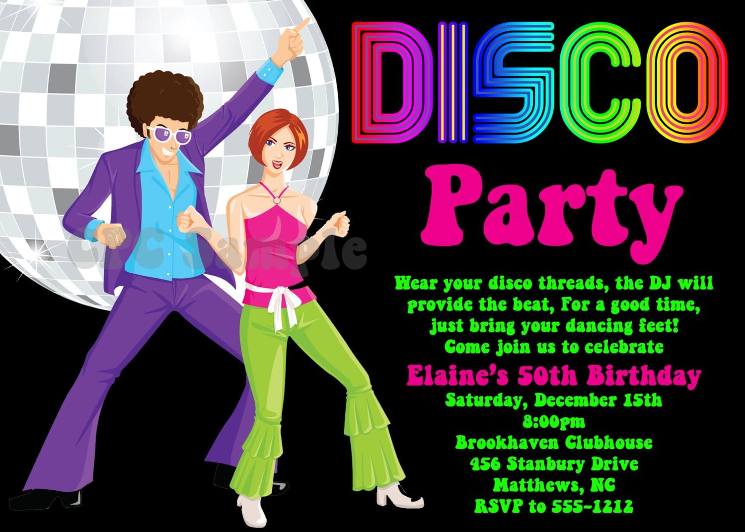 Free Printable Disco Birthday Invitation Templates