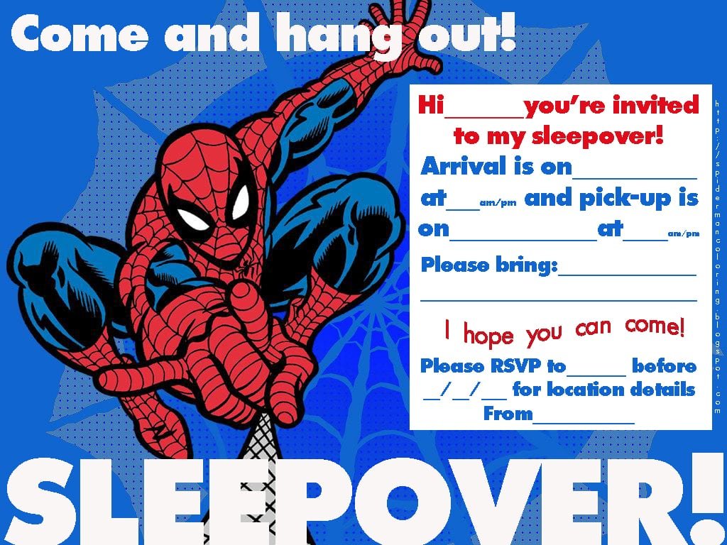 Spiderman Sleepover Invitation