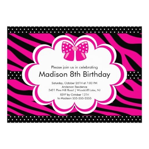 Zebra And Pink Birthday Invitations