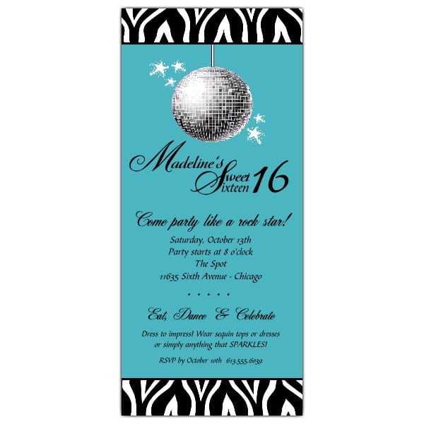 Zebra And Turquoise Birthday Invitations