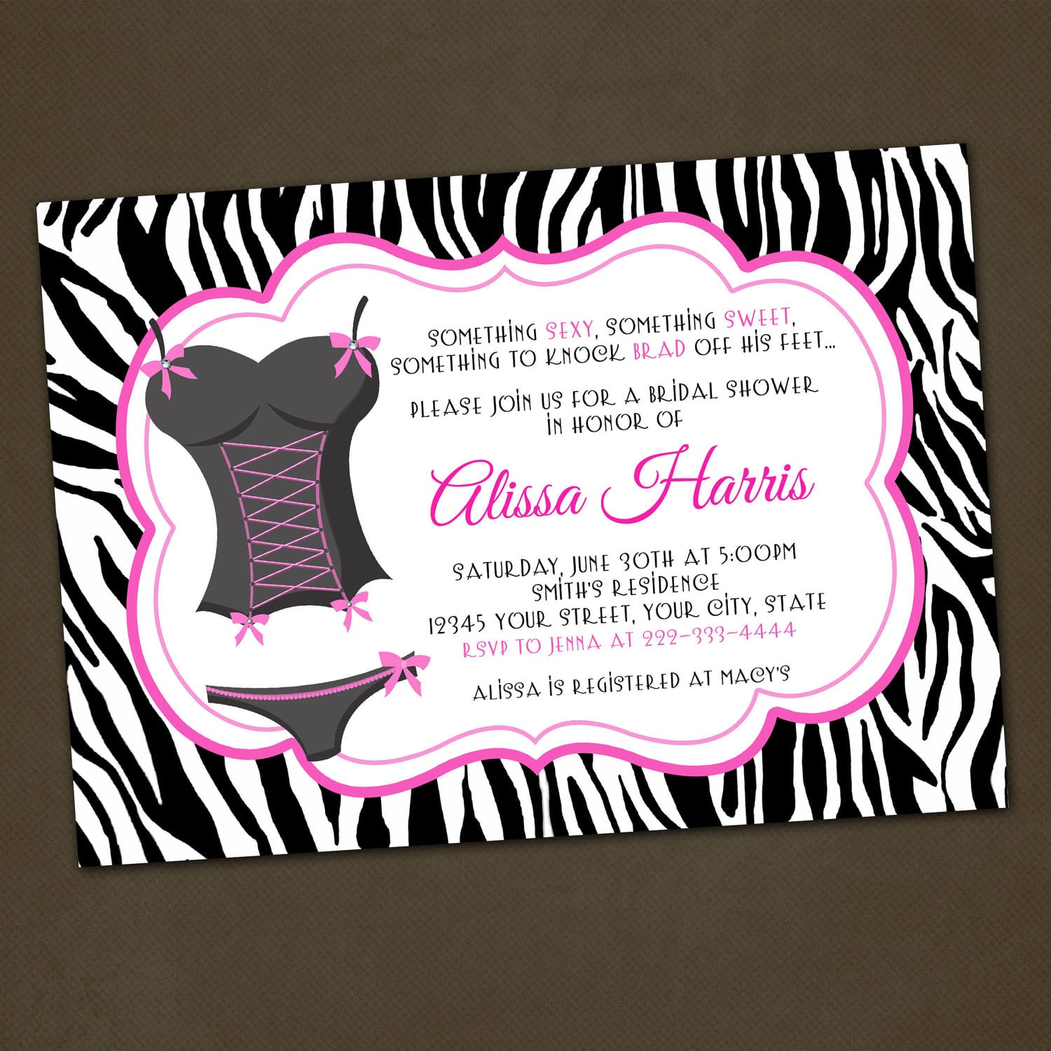 Zebra Print Bridal Shower Invitations
